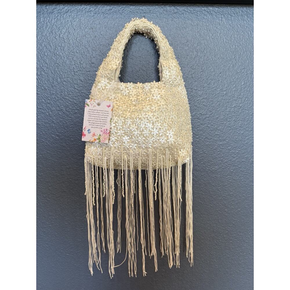 Viral 🔥 Handcrafted in India Floral Fully Beaded Handbag~Fringes Boho NWT‎